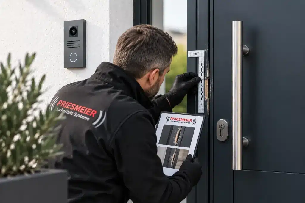 Kriminaltechnische Bewertung von Einbruchspuren – Priesmeier Kriminaltechnische Bewertung von Einbruchspuren an einer beschädigten Haustür