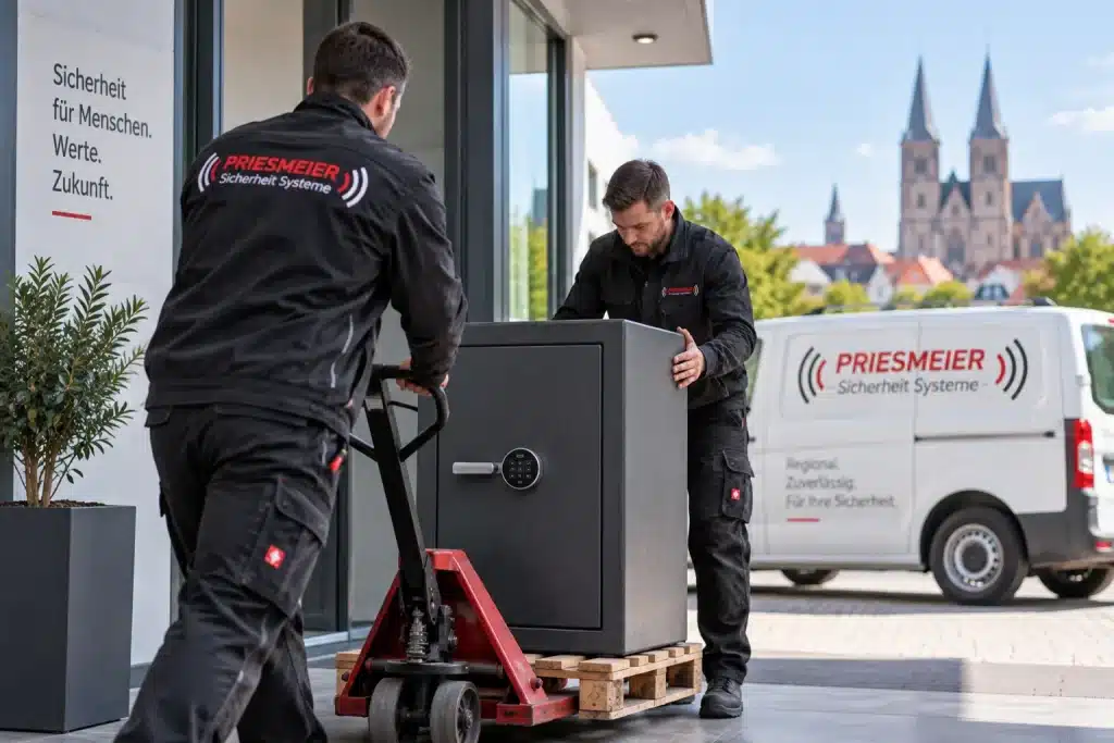 Tresor Lieferung und Montage in Braunschweig | Priesmeier Priesmeier Fachkräfte bei der Lieferung und fachgerechten Aufstellung eines Tresors in Braunschweig