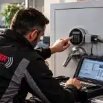 Tresorumrüstung und Tresorreparatur – Professioneller Service für Sicherheitstechnik Professionelle Tresorumrüstung und Tresorreparatur durch Sicherheitstechniker an einem hochwertigen Tresor mit elektronischem Schließsystem